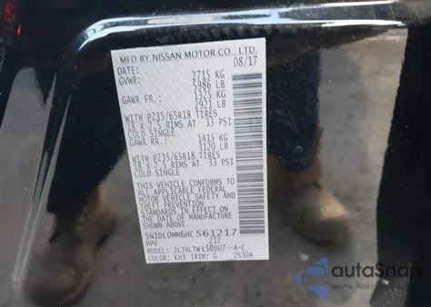 2017 Infiniti Qx60 z USA, uszkodzony, nr VIN 5N1DL0MM6HC561217